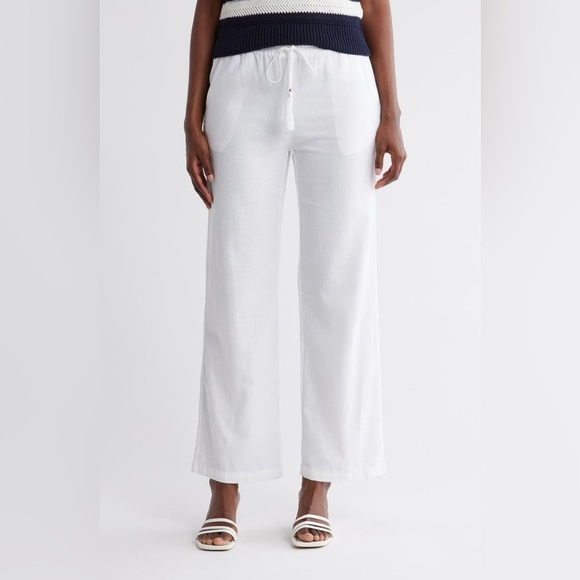 Ellen Tracy Pants - Ellen Tracy New White Linen Pants Drawstring Wide Leg Timeless Classic Medium